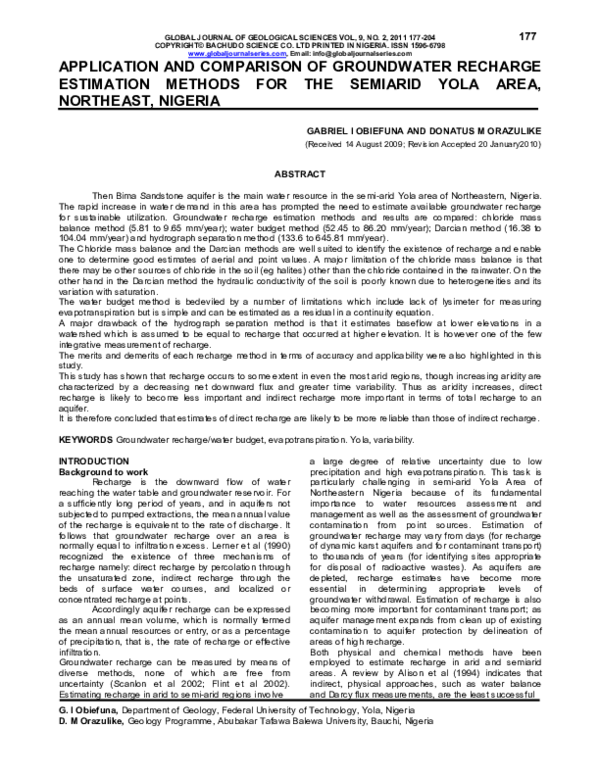 (PDF) Application and Comparison of Groundwater Recharge Estimation ...