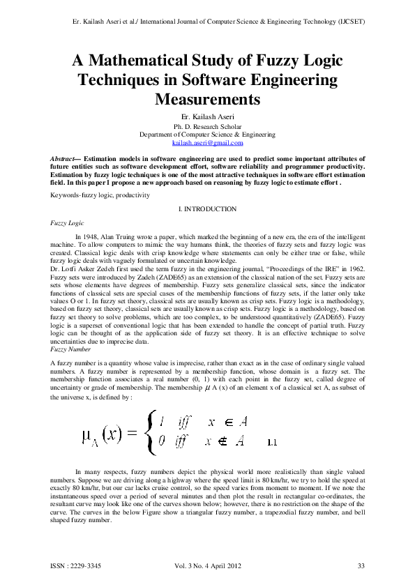 (PDF) A Mathematical Study of Fuzzy Logic Techniques in Software ...