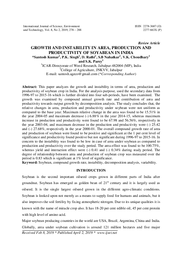 (PDF) GROWTH AND INSTABILITY IN AREA, PRODUCTION AND PRODUCTIVITY OF ...
