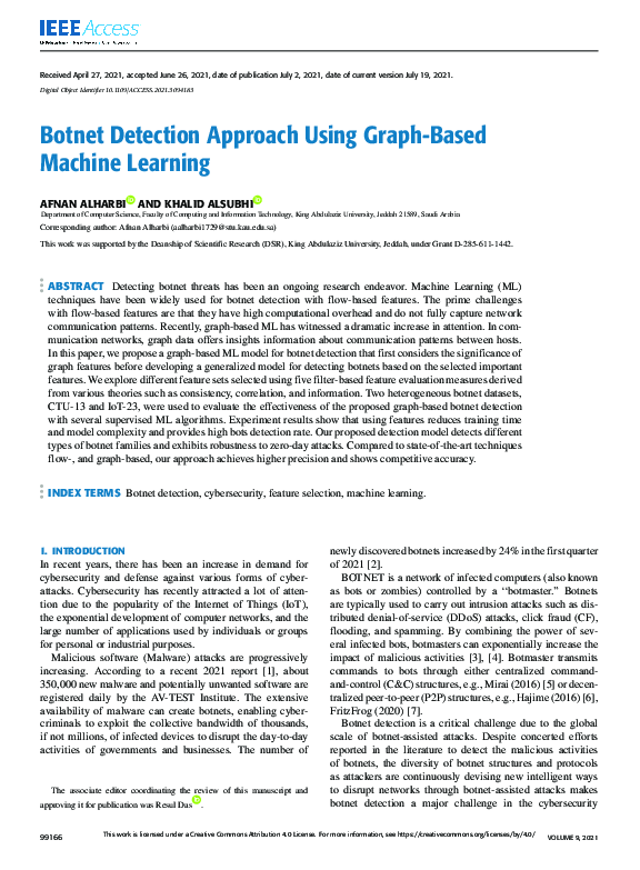 (PDF) Botnet Detection Approach Using Graph-Based Machine Learning