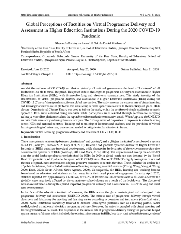 (PDF) Global Perceptions of Faculties on Virtual Programme Delivery and ...