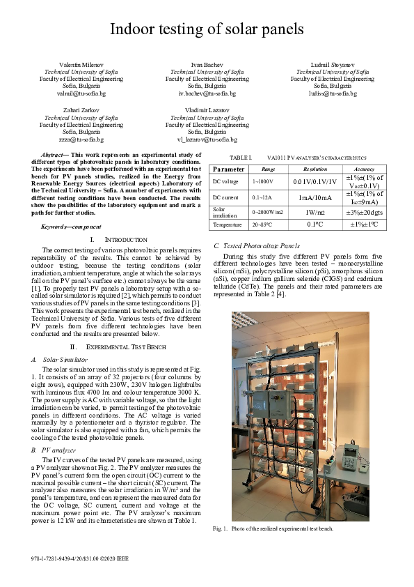 (PDF) Indoor testing of solar panels