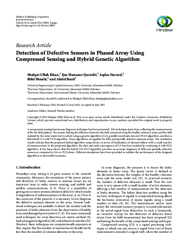 (PDF) Detection of Defective Sensors in Phased Array Using Compressed ...