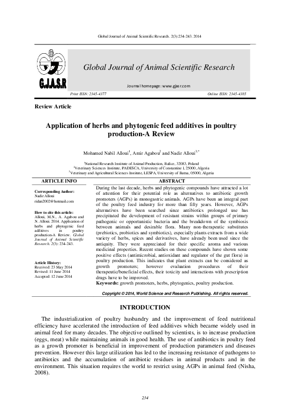 (PDF) Application of herbs and phytogenic feed additives in poultry ...