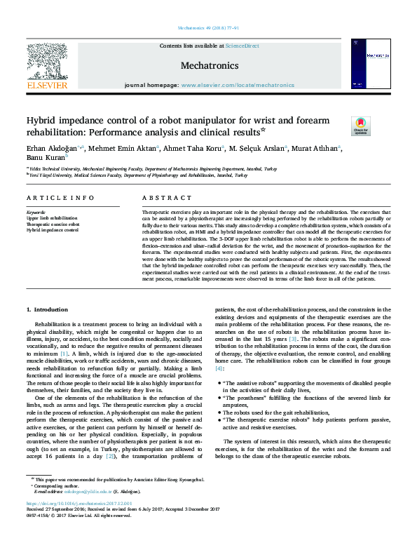 (PDF) Hybrid impedance control of a robot manipulator for wrist and ...