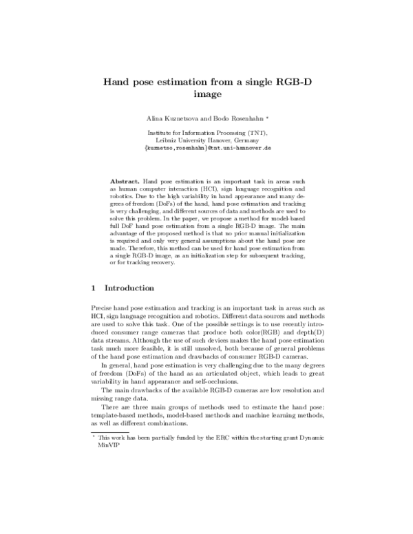 (PDF) Hand Pose Estimation from a Single RGB-D Image