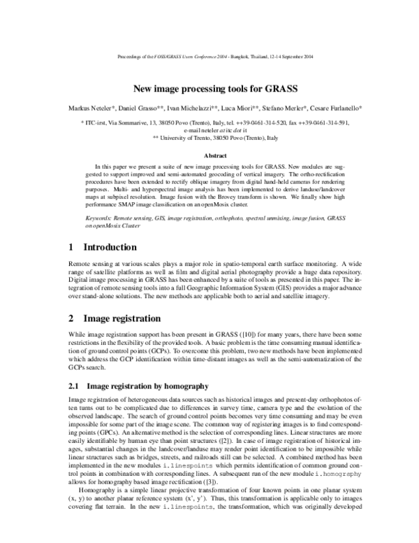 (PDF) Advanced GRASS Image Processing Tools