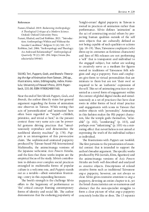 (PDF) Review of Teri Silvio 'Puppets, Gods, and Brands' Richard