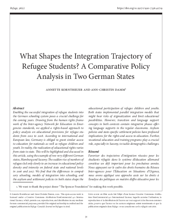 (PDF) What Shapes the Integration Trajectory of Refugee Students? A ...