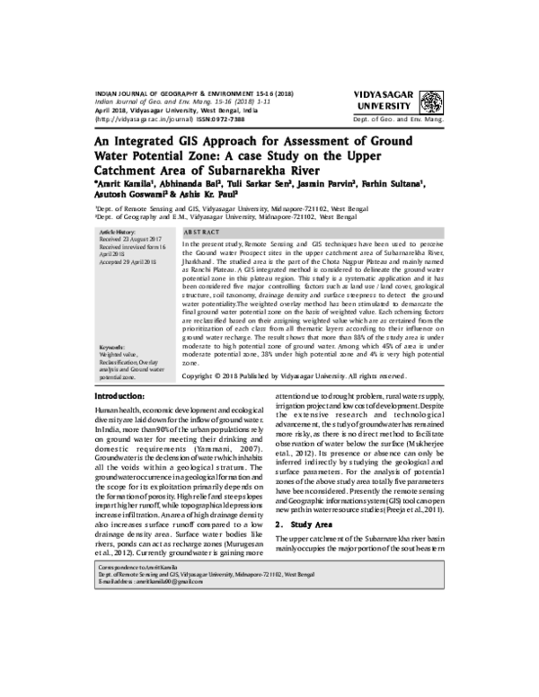 (PDF) An Integrated GIS Approach for Assessment of Ground Water ...