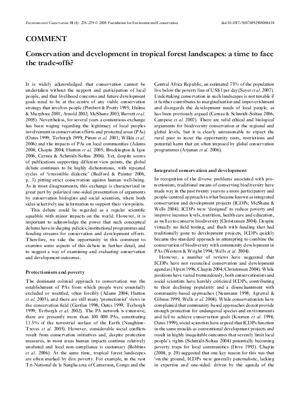 (PDF) Conservation and development in tropical forest landscapes: a ...