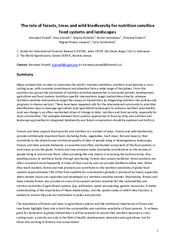 (PDF) The role of forests, trees and wild biodiversity for nutrition ...