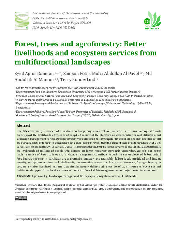 (PDF) Forest, trees and agroforestry: Better livelihoods and ecosystem ...