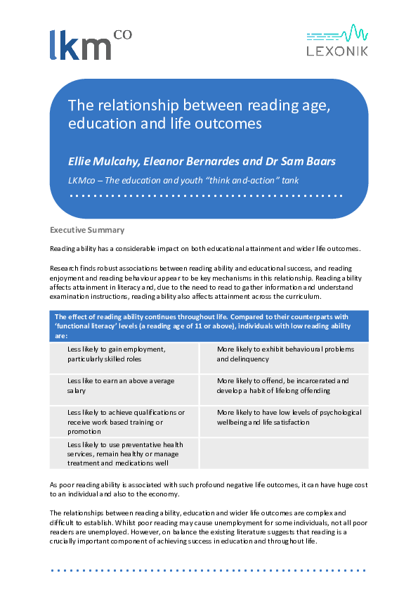 (PDF) The relationship between reading age , education and life outcomes