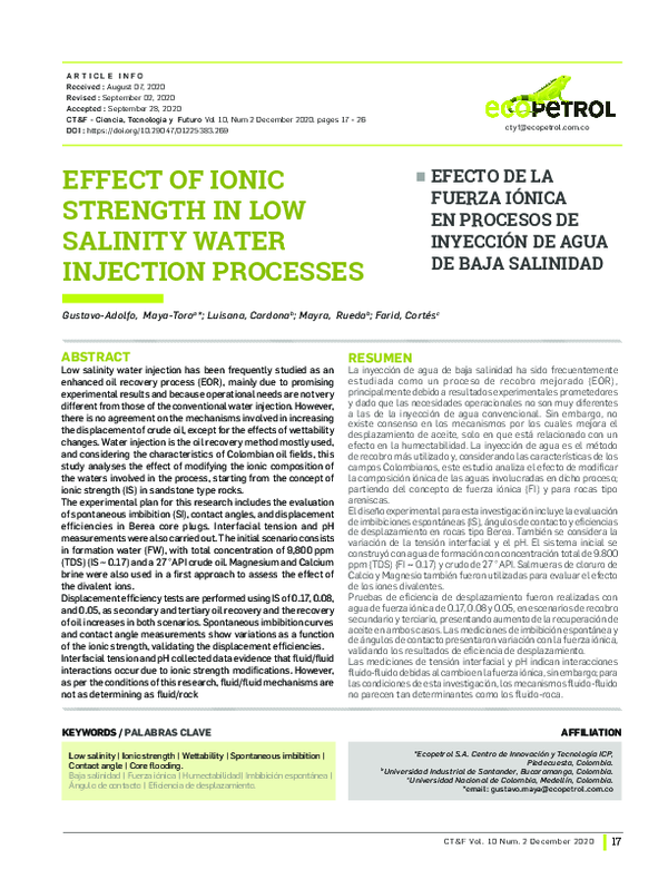 (PDF) Effect of Ionic Strength in Low Salinity Water Injection Processes