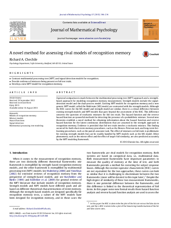 (PDF) A novel method for assessing rival models of recognition memory