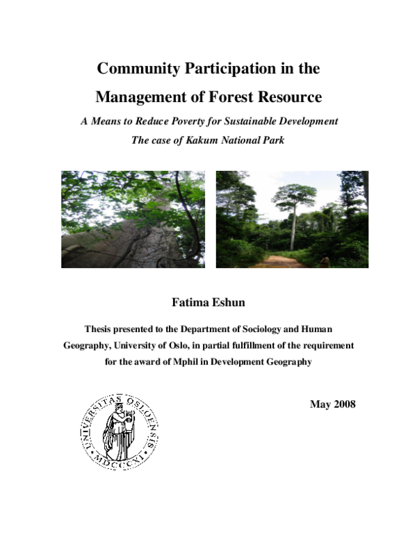 (PDF) Community participation in the management of forest resource : a ...