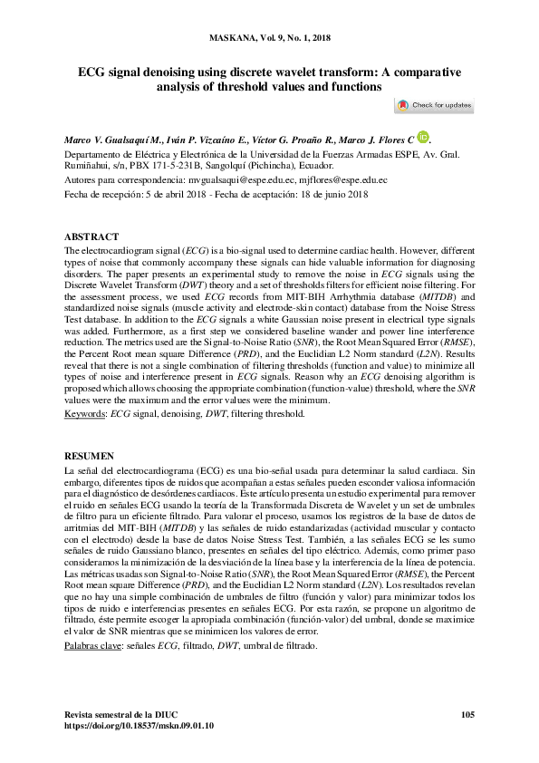 (PDF) ECG signal denoising using discrete wavelet transform: A ...