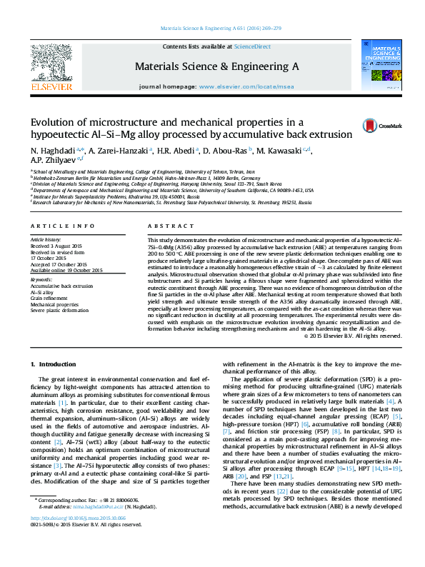 (PDF) Evolution of microstructure and mechanical properties in a ...