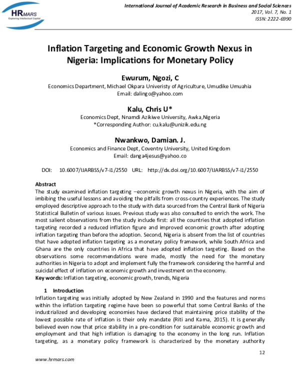 (PDF) Inflation Targeting and Economic Growth Nexus in Nigeria ...