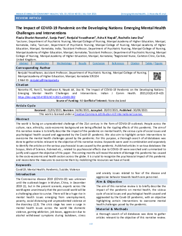 (PDF) The Impact of COVID-19 Pandemic on the Developing Nations ...
