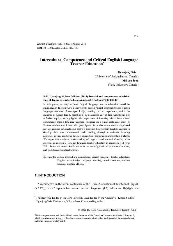 (PDF) Intercultural Competence and Critical English Language Teacher ...