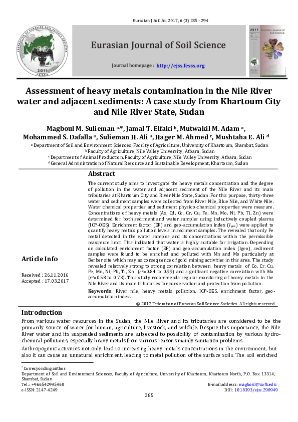 (PDF) Assessment of heavy metals contamination in the Nile River water ...