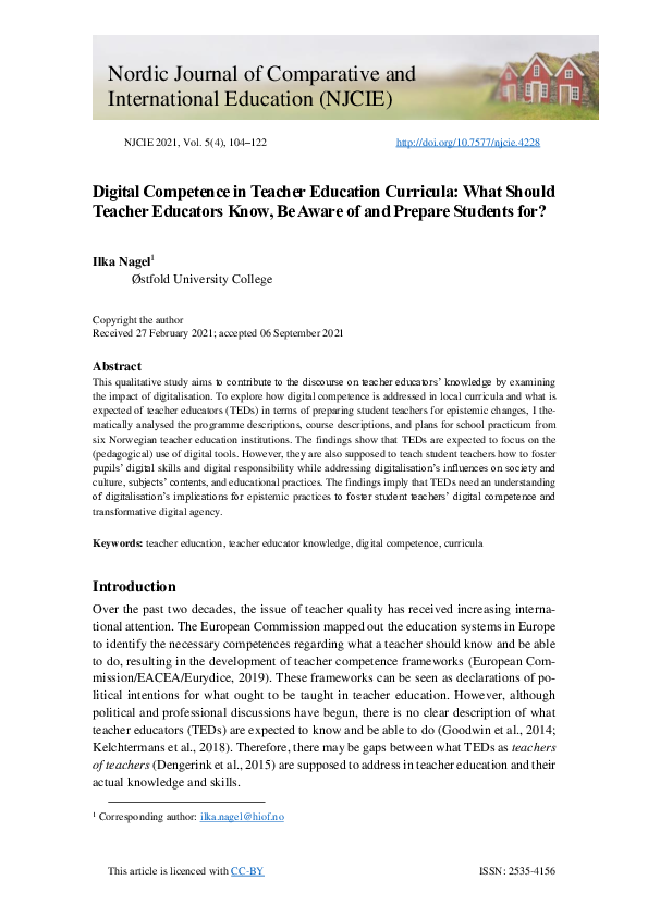 (PDF) Digital Competence in Teacher Education Curricula