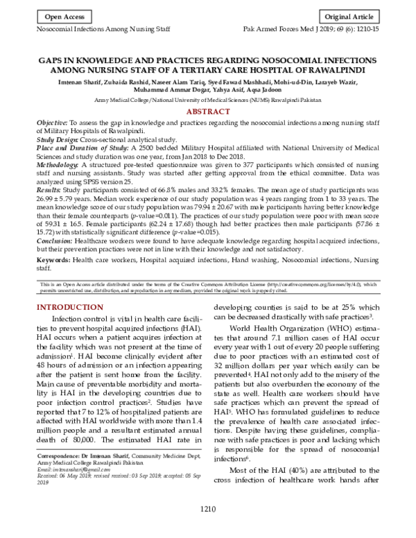 (PDF) Gaps in Knowledge and Practices Regarding Nosocomial Infections ...