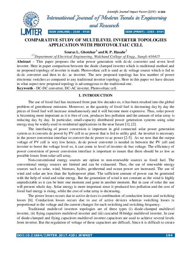 (PDF) Comparative Study of Multilevel Inverter Topologies Application ...