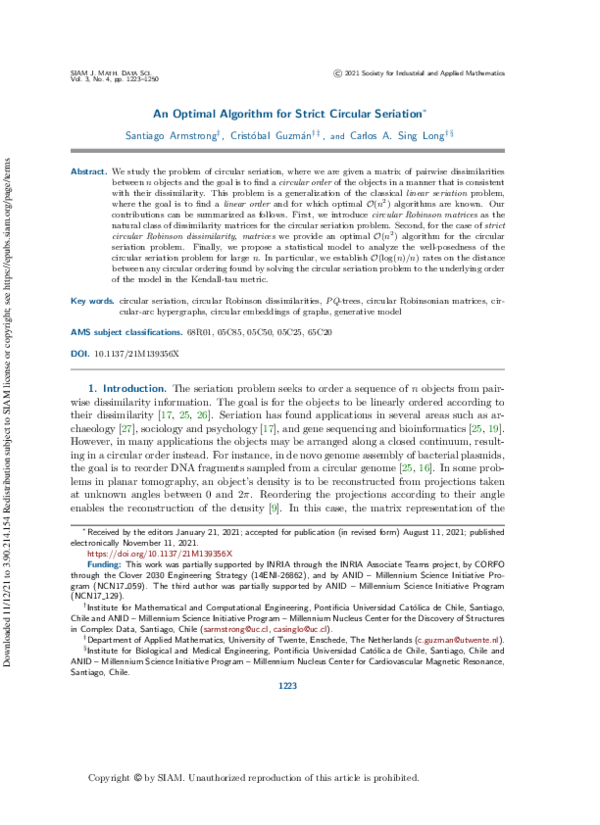 (PDF) An Optimal Algorithm for Strict Circular Seriation