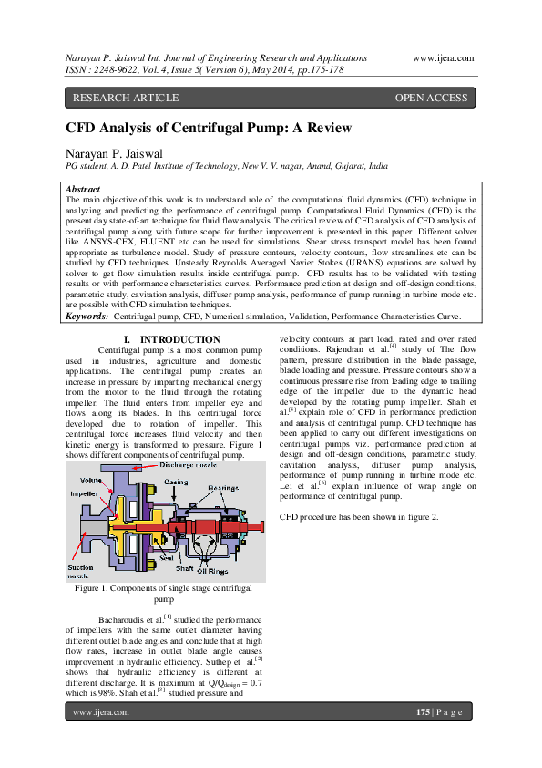 (PDF) CFD Analysis of Centrifugal Pump: A Review