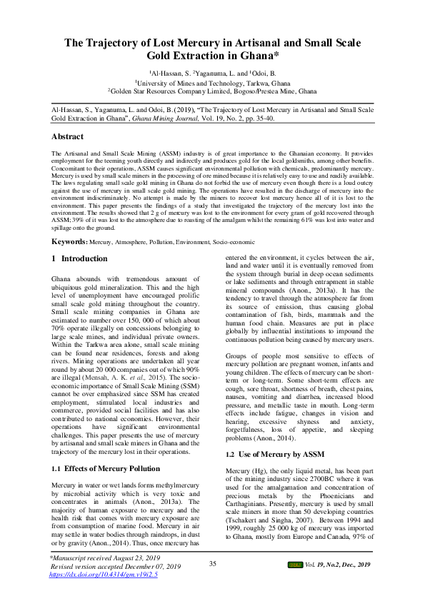 (PDF) The Trajectory of Lost Mercury in Artisanal and Small Scale Gold ...