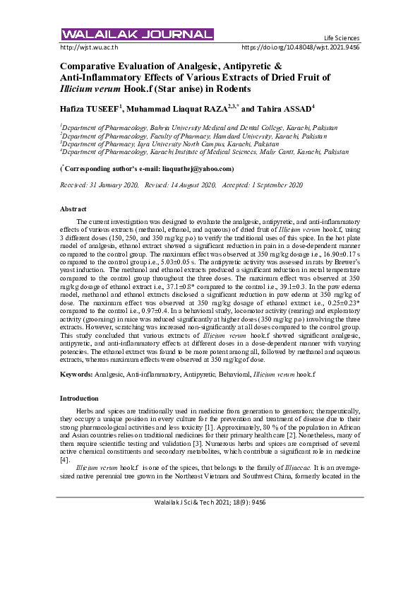 (PDF) Comparative Evaluation of Analgesic, Antipyretic & Anti ...