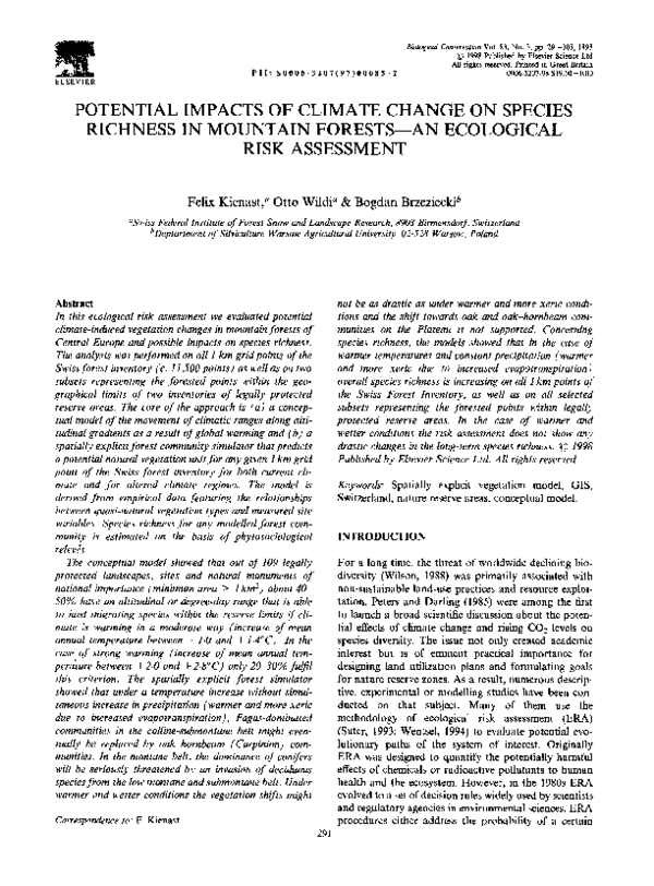 (PDF) Potential impacts of climate change on species richness in ...