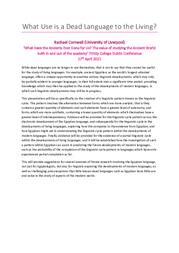 (PDF) What Use is a Dead Language to the Living?