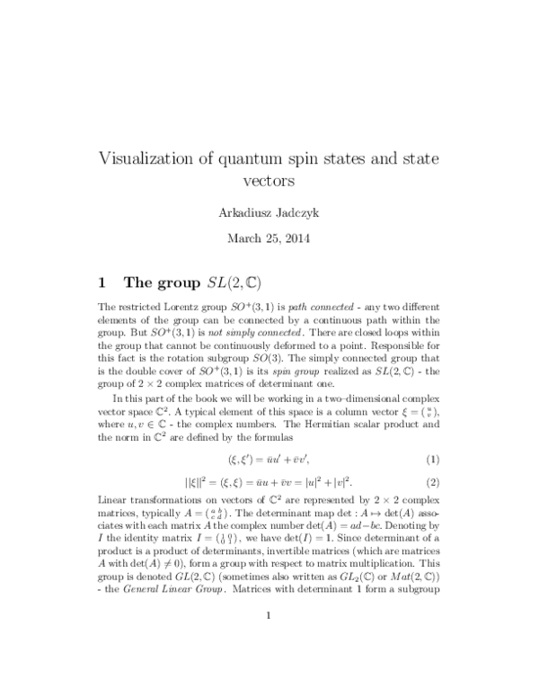 (PDF) Visualization of quantum spin states and state vectors