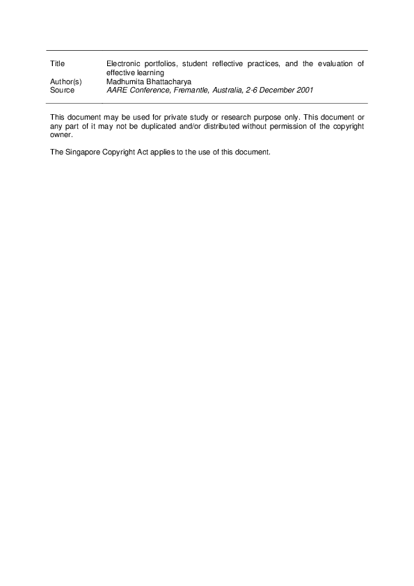(PDF) Electronic portfolios, student reflective practices, and the ...