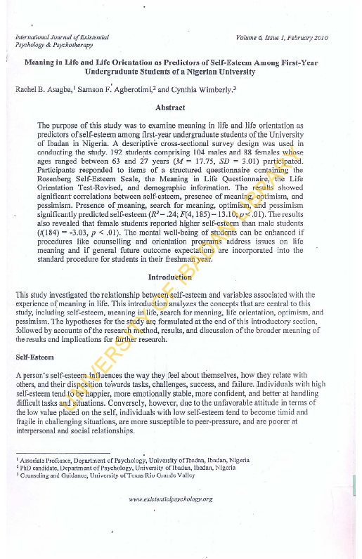  pdf meaning in life and life orientation as predictors of self esteem 