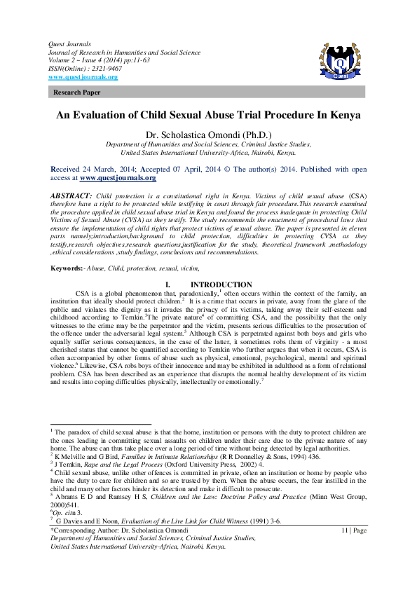(PDF) An Evaluation of Child Sexual Abuse Trial Procedure In Kenya