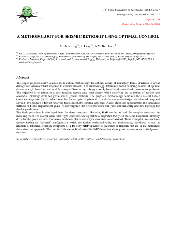 (PDF) A Methodology for Seismic Retrofit Using Optimal Control