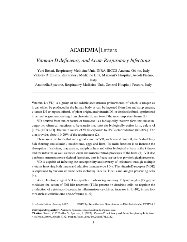 (PDF) Vitamin D deficiency and Acute Respiratory Infections Antonella
