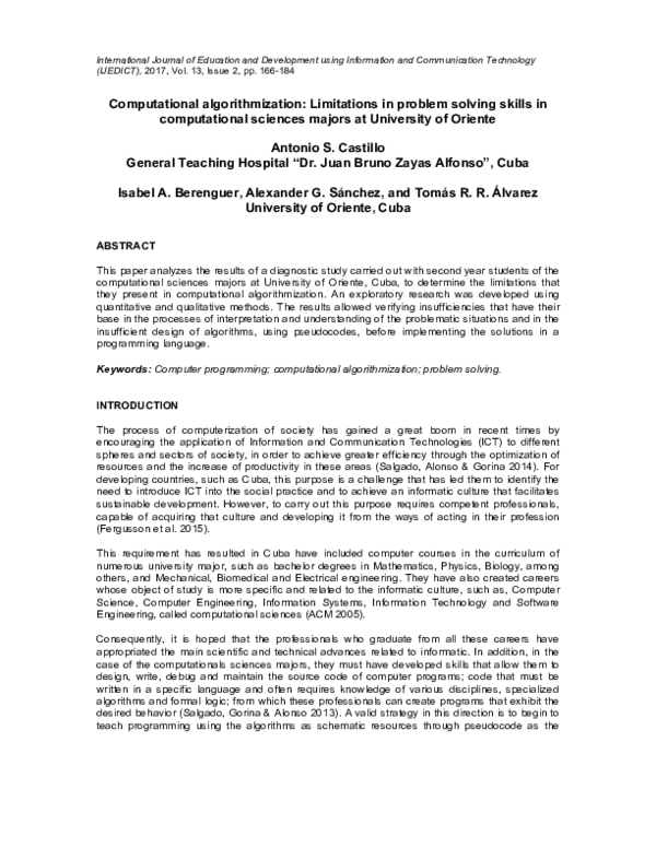 (PDF) Computational algorithmization: Limitations in problem solving ...