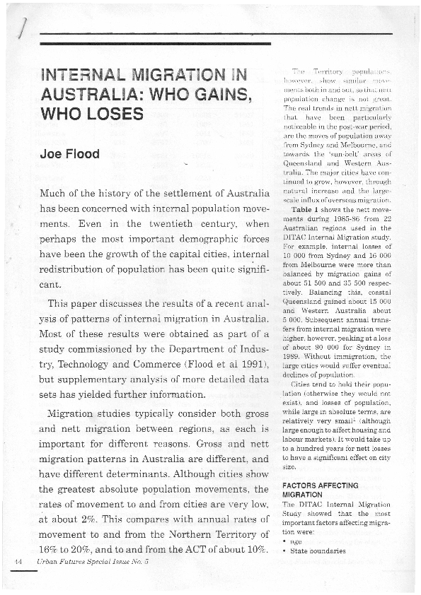 (PDF) The determinants of internal migration in Australia