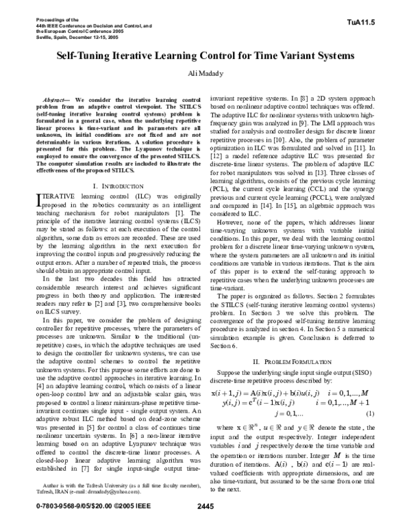 (PDF) Self-Tuning Iterative Learning Control for Time Variant Systems