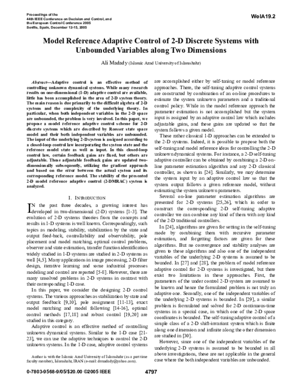 (PDF) Model Reference Adaptive Control of 2-D Discrete Systems with ...