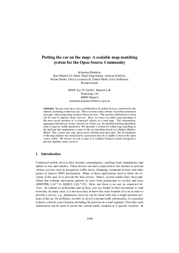 (PDF) Putting the car on the map: A scalable map matching system for ...