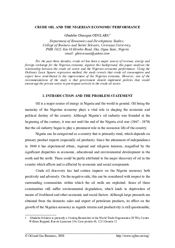 (PDF) Crude Oil and the Nigerian Economic Performance