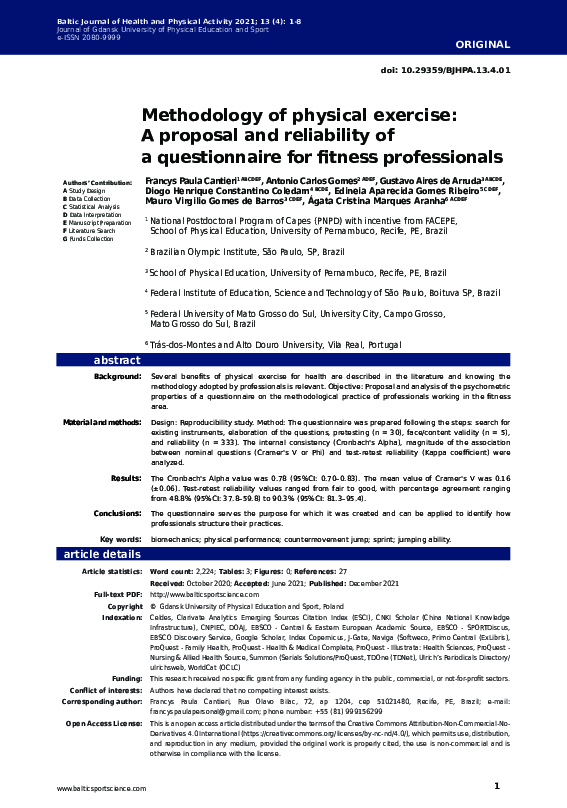 (PDF) Methodology of physical exercise: A proposal and reliability of a ...