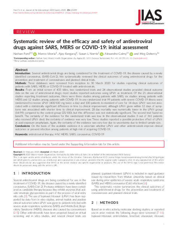 (PDF) Systematic review of the efficacy and safety of antiretroviral ...